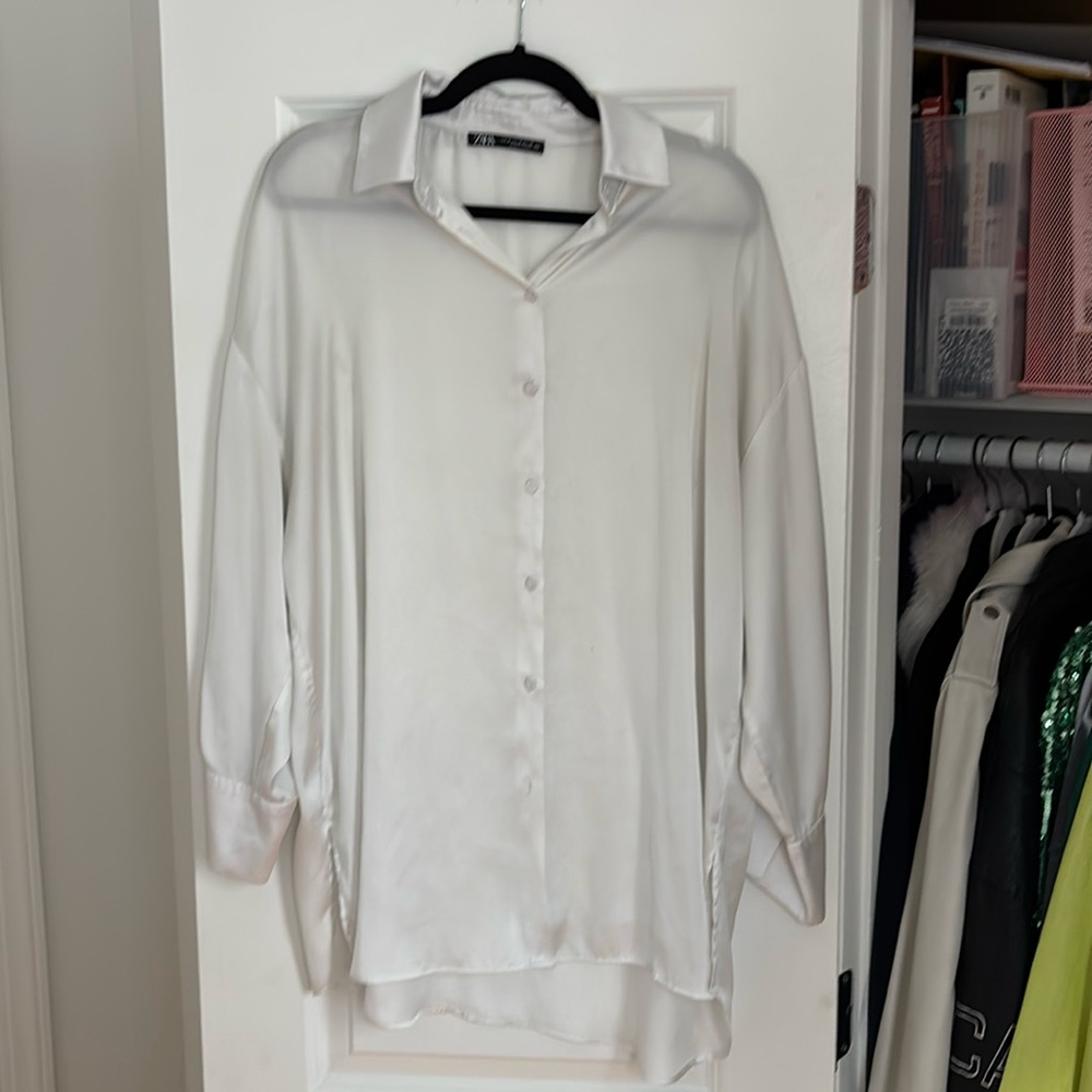 Zara oversized satin dress shirt